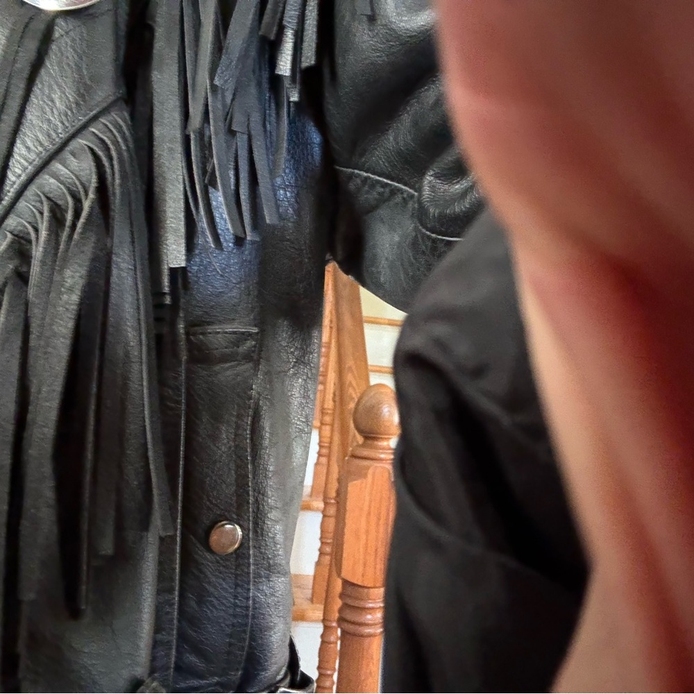 Wilson’s Fringed Black Leather Biker Jacket XL - Picture 13 of 16
